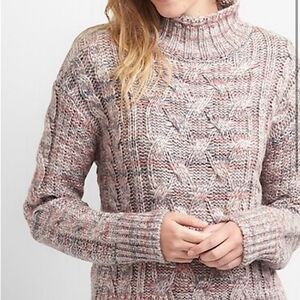 Gap grey pink Cable knit mock neck chunky wool alpaca fisherman sweater S